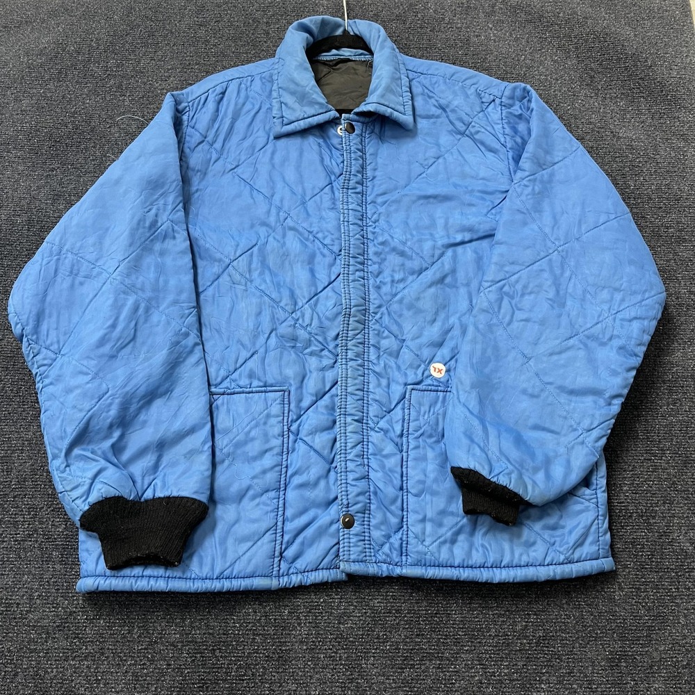 Vintage K Mart Rugged Jacket Mens XL Blue Quilted Nylon Full Zip Lined Workwear